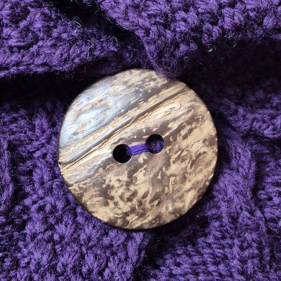 Carraig‎ Donn Women's L Purple Merino Wool Cable Knit Cardigan Sweater Ireland - Picture 5 of 7